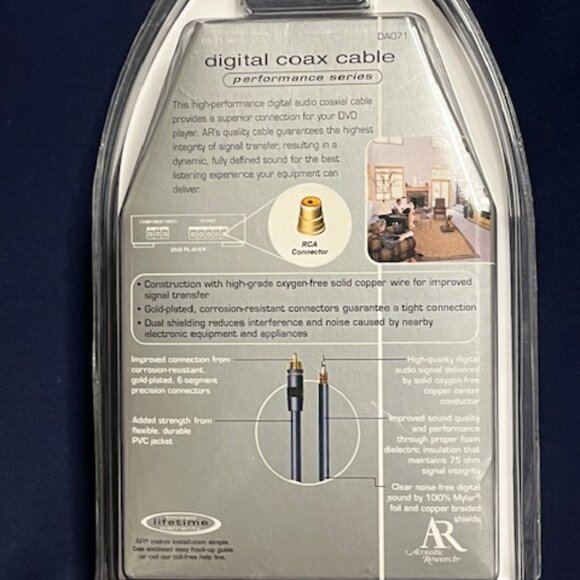 Acoustic Research High Quality Digital Audio Coaxial Cable 6 Ft. For DVD - Picture 2 of 4
